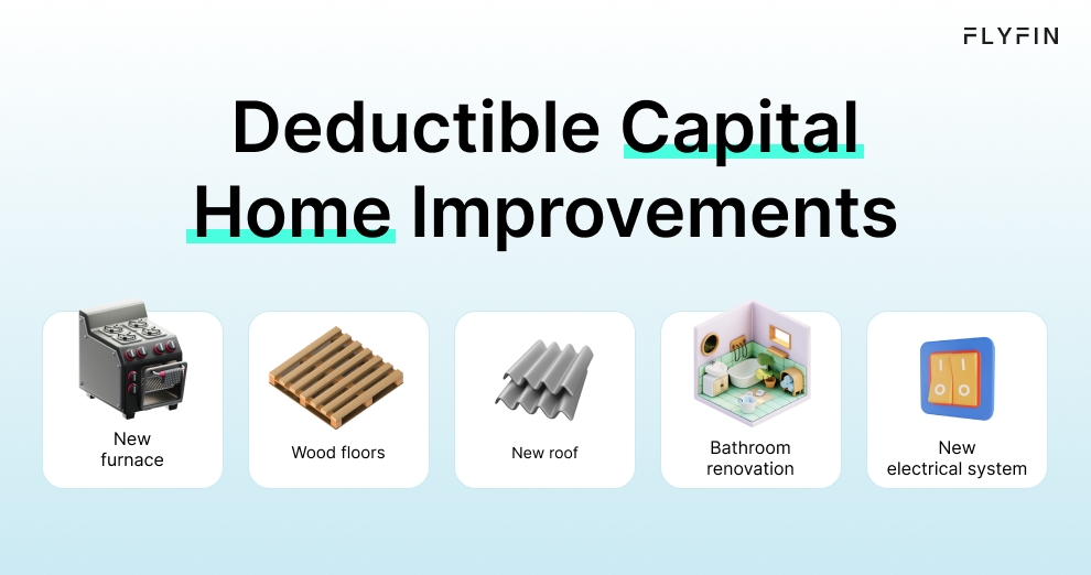 Infographic entitled Deductible Capital Home Improvements listing the tax deductions for home improvements