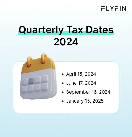 This infographic shows the quarterly tax deadlines for 2024: April 15 for Q1, June 17 for Q2, September 16 for Q3, and January 15, 2025, for Q4.