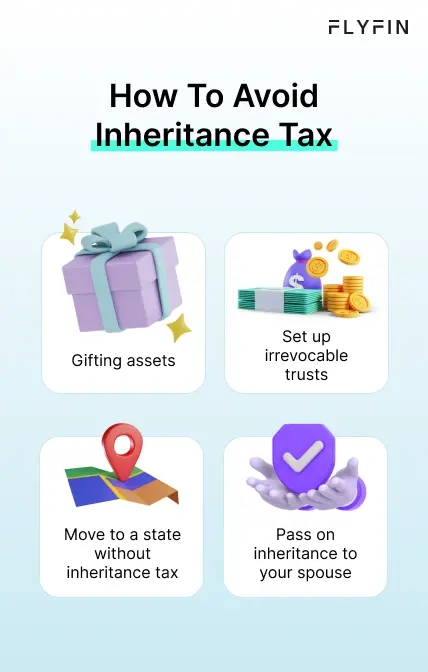 Infographic entitled How To Avoid Inheritance Tax showing ways to not pay inheritance tax.