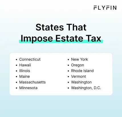 Infographic entitled States That Impose Estate Tax listing states that collect death tax.