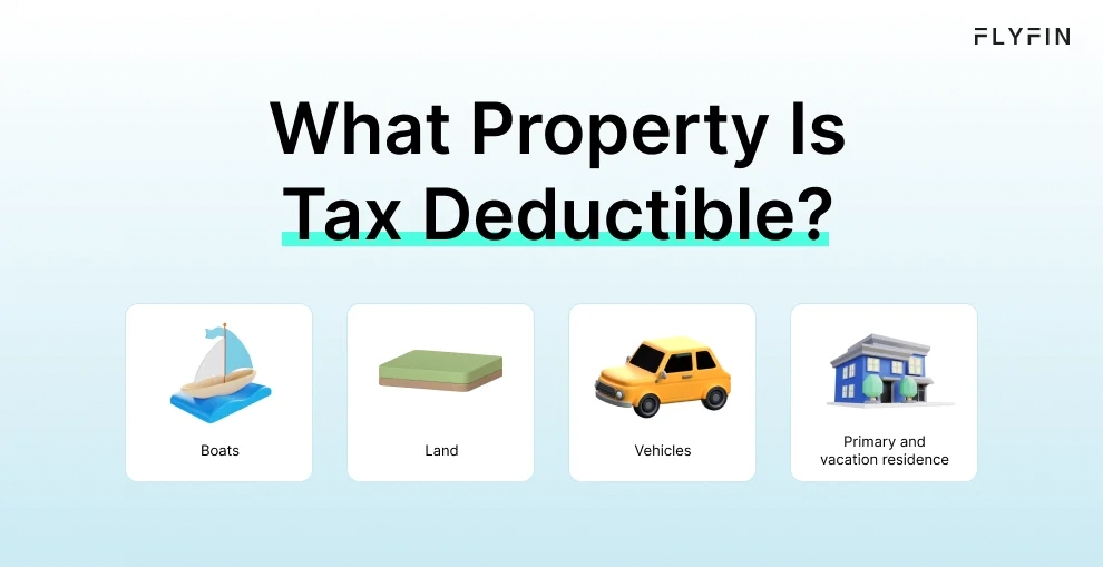 Infographic entitled What Property Is Tax Deductible  showing the types of property eligible for the property tax deduction. 