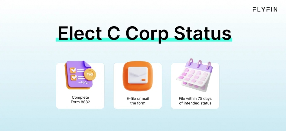 Infographic entitled How To Elect C Corp Status showing the process of choosing to be taxed as a C Corp.