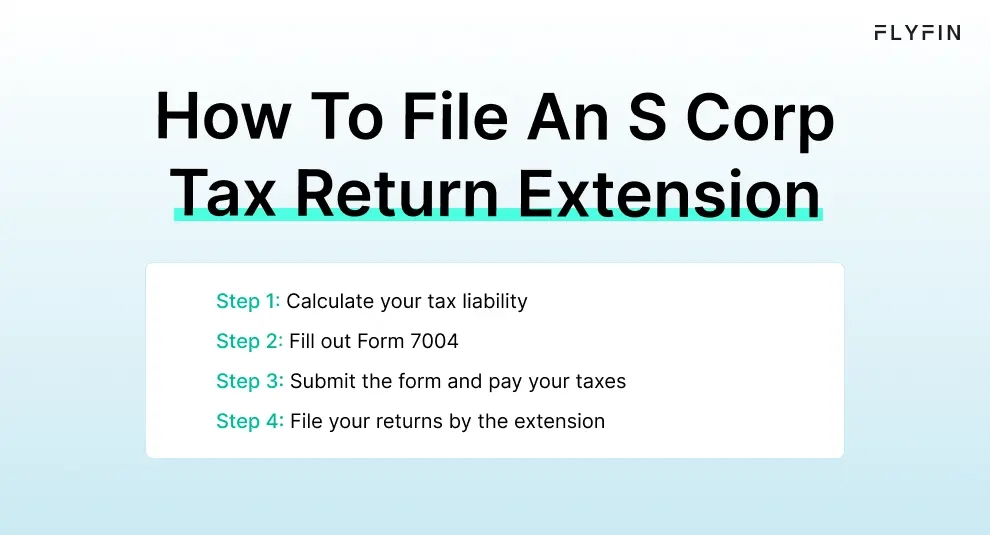 Infographic entitled How To File An S Corp Tax Return Extension describing the steps to file a business tax extension.