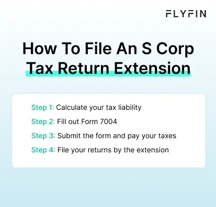 Infographic entitled How To File An S Corp Tax Return Extension describing the steps to file a business tax extension.