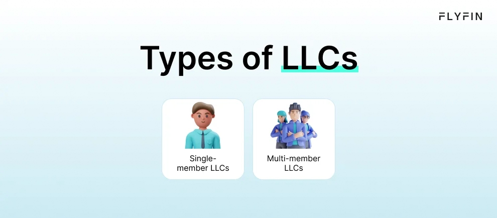 Infographic entitled Types of LLCs for business owners filing business taxes for an LLC for the first time.