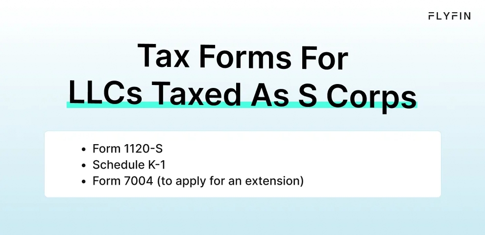 Infographic entitled Tax Forms For LLCs Taxed As S Corps for knowing how to file taxes for an S Corp.