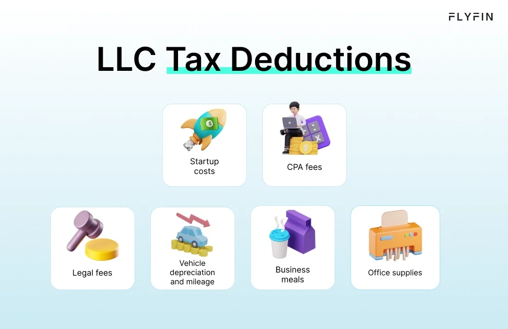  Infographic entitled LLC Tax Deductions listing six expenses that can lower LLC taxes.