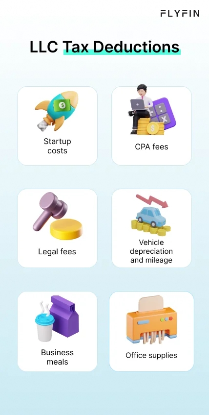  Infographic entitled LLC Tax Deductions listing six expenses that can lower LLC taxes.