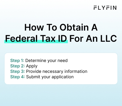 Infographic entitled How To Obtain A Federal Tax ID For An LLC showing the steps to get an EIN. 