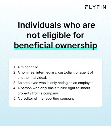 Infographic entitled Individuals who are not eligible for beneficial ownership.