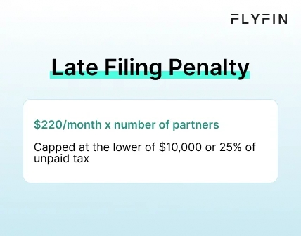  Infographic entitled Late Filing Penalty showing the penalty for missing the Form 1065 deadline. 