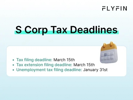 Infographic entitled S Corp Tax Deadlines showing the deadline to file S Corp taxes for 2024. 