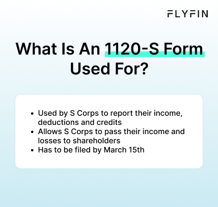 Infographic entitled What Is An 1120-S Form Used For describing the function of the 1120-S form.