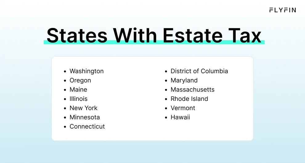 Infographic entitled  States With Estate Tax listing US states that collect state estate tax.