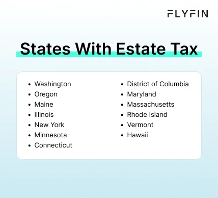 Infographic entitled  States With Estate Tax listing US states that collect state estate tax.