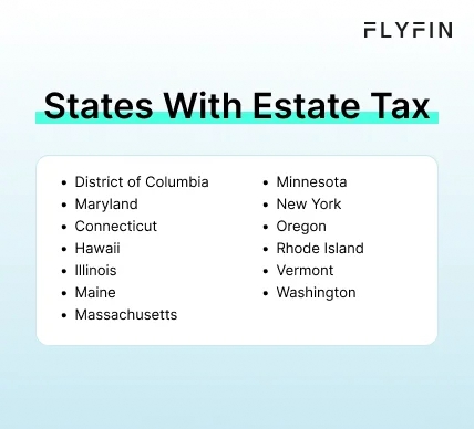 Infographic entitled States With Estate Tax showing states that have a state estate tax chart.