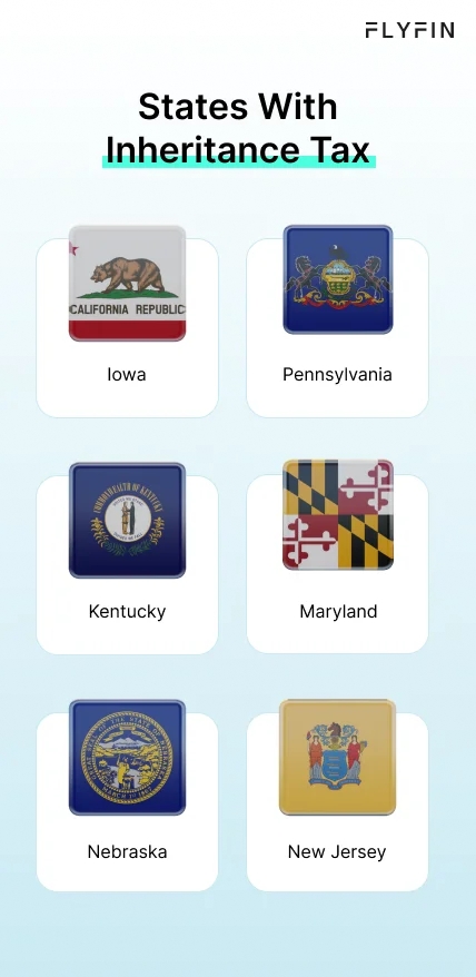 Infographic entitled States With Inheritance Tax showing states that could be affected by the inheritance tax and the estate income tax rates. 