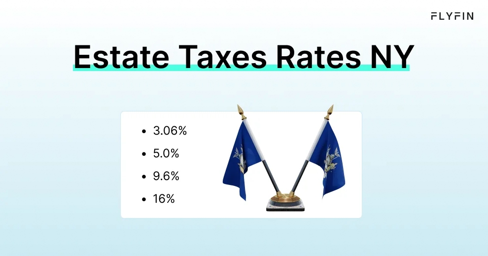 Infographic entitled Estate Taxes Rates NY showing the progressive tax rates. 