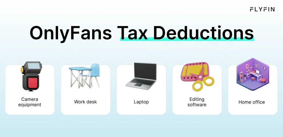 Infographic entitled OnlyFans Tax Deductions listing some OnlyFans tax write-offs