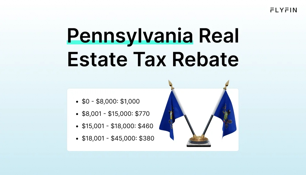 Infographic entitled Pennsylvania Real Estate Tax Rebate showing the rebate amount depending on income.