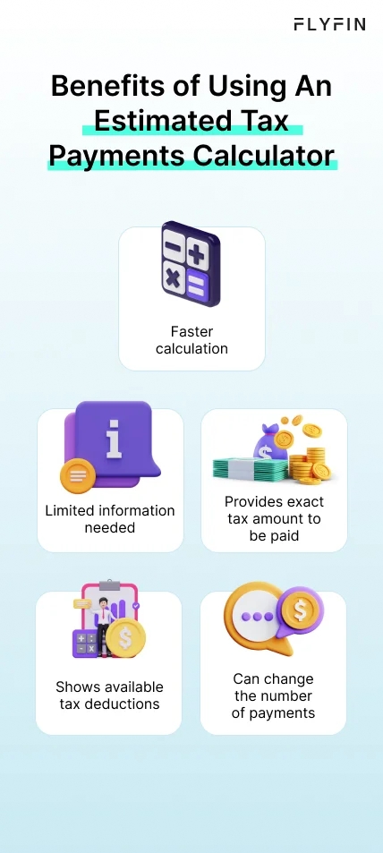 Infographic entitled The Advantages of an Estimated Tax Payments Calculator outlining five reasons to utilize an estimated taxes calculator.