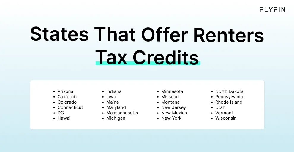 Infographic entitled States That Offer Renters Tax Credits that lower state taxes like the California renters credit. 