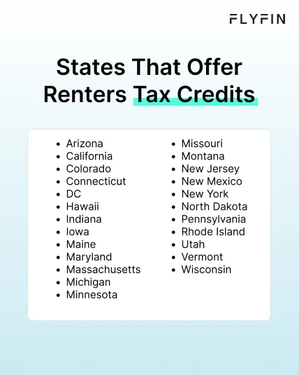 Infographic entitled States That Offer Renters Tax Credits that lower state taxes like the California renters credit. 