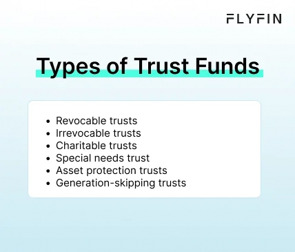 Infographic entitled Types of Trust Funds listing six types of trusts.