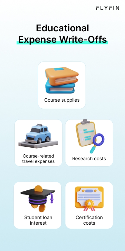 Infographic entitled Educational Expense Write-Offs that can be written off apart from tax-deductible college fees.