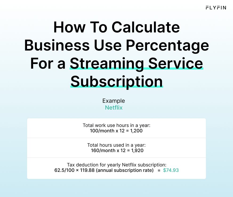Learn how to calculate business use percentage for a streaming service subscription like Netflix to claim tax deductions. Ideal for self-employed and freelancers.