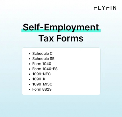 Infographic entitled Self-Employment Tax Forms listing important tax forms for self-employed individuals.