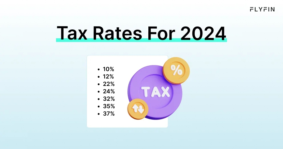  Infographic entitled Tax Rates For 2024 showing the IRS set rates for the 2024 tax year as part of the new tax laws. 