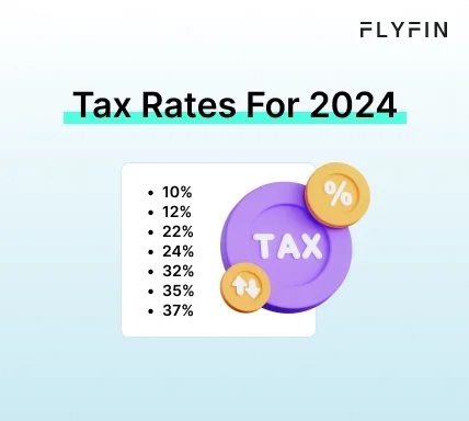  Infographic entitled Tax Rates For 2024 showing the IRS set rates for the 2024 tax year as part of the new tax laws. 