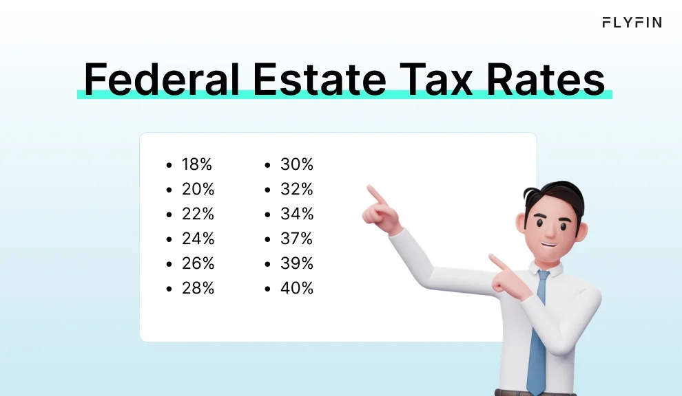 Infographic entitled Federal Estate Tax Rates showing the tax rates for non state level estate tax.