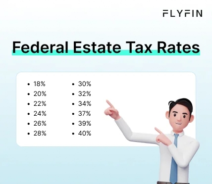 Infographic entitled Federal Estate Tax Rates showing the tax rates for non state level estate tax.