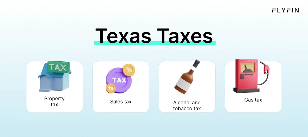 Infographic entitled Texas Taxes listing taxes that residents have to pay instead of estate tax in Texas.