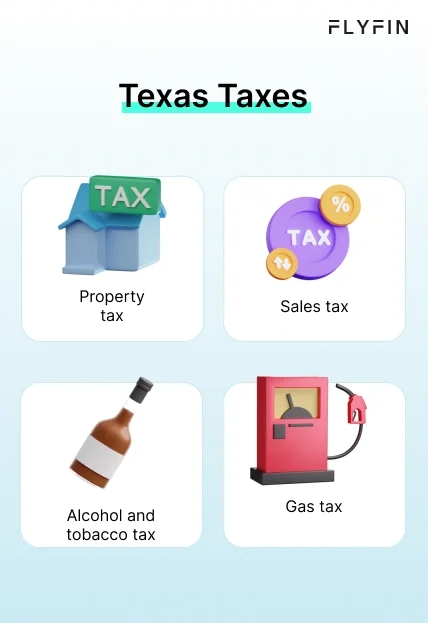 Infographic entitled Texas Taxes listing taxes that residents have to pay instead of estate tax in Texas.