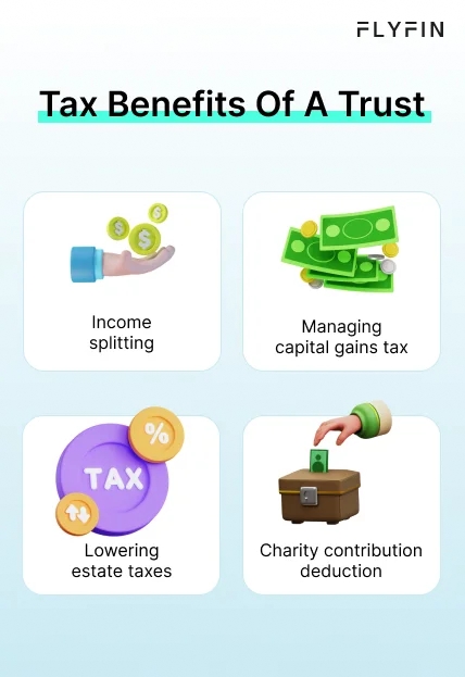 Infographic entitled Tax Benefits Of A Trust listing some tax advantages of trusts.