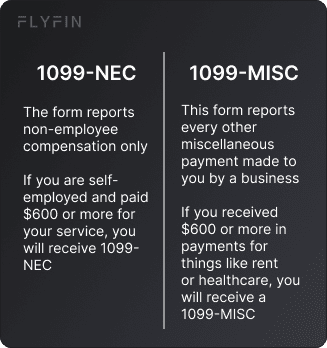 Image explaining 1099 forms - 1099-NEC for non-employee compensation & 1099-MISC for miscellaneous payments like rent or healthcare. Relevant for self-employed, freelancers & taxes.