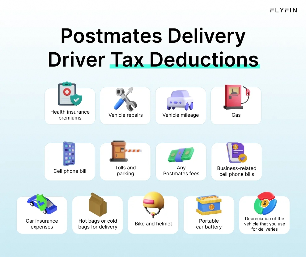 What can I deduct from my <span style="background: linear-gradient(101.76deg, #19ACA4 1.98%, #3563CD 100.59%);
    -webkit-background-clip: text;
    -webkit-text-fill-color: transparent;
    background-clip: text;
    text-fill-color: transparent;">taxes as a Postmates 1099 driver?</span>