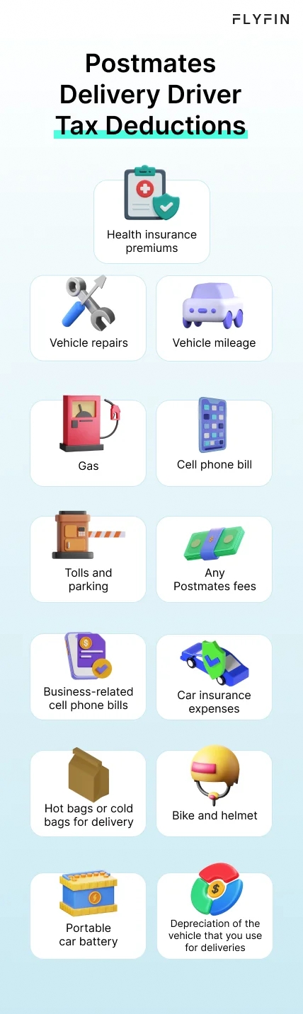 What can I deduct from my <span style="background: linear-gradient(101.76deg, #19ACA4 1.98%, #3563CD 100.59%);
    -webkit-background-clip: text;
    -webkit-text-fill-color: transparent;
    background-clip: text;
    text-fill-color: transparent;">taxes as a Postmates 1099 driver?</span>