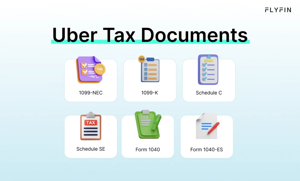 Infographic entitled Uber Tax Documents listing important tax documents for rideshare drivers paying 1099 taxes.