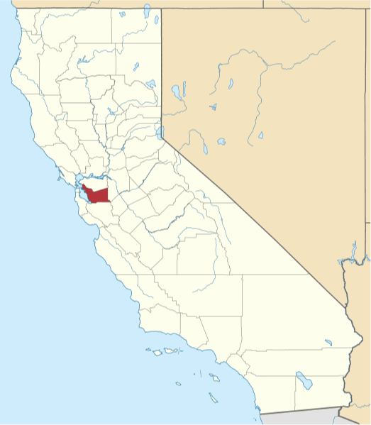 An image highlighting Alameda County in California