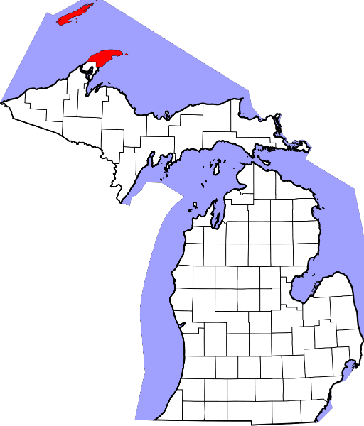 An image highlighting Keweenaw County in Michigan