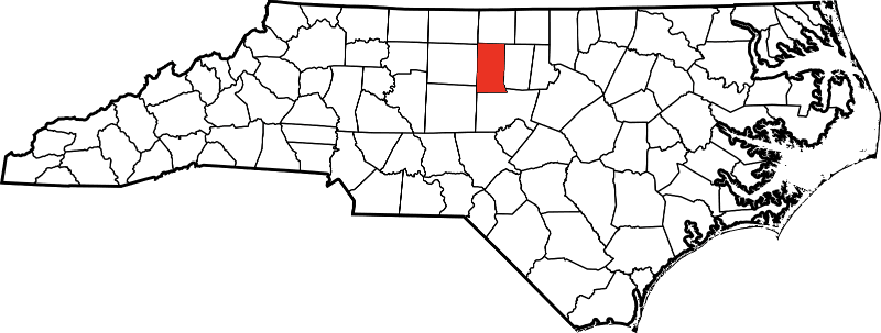 An image highlighting Alamance County in North Carolina