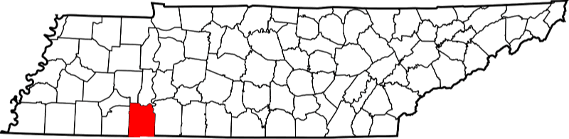 An image highlighting Hardin County in Tennessee