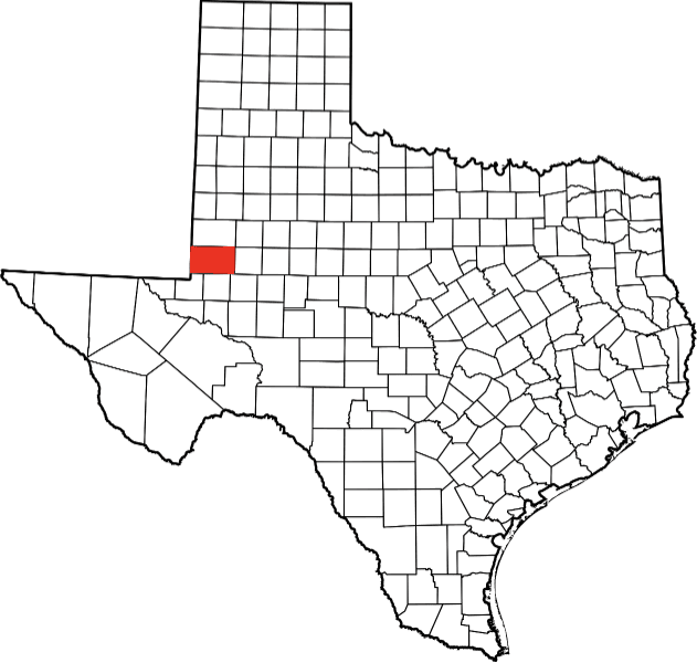 An image highlighting Andrews County in Texas