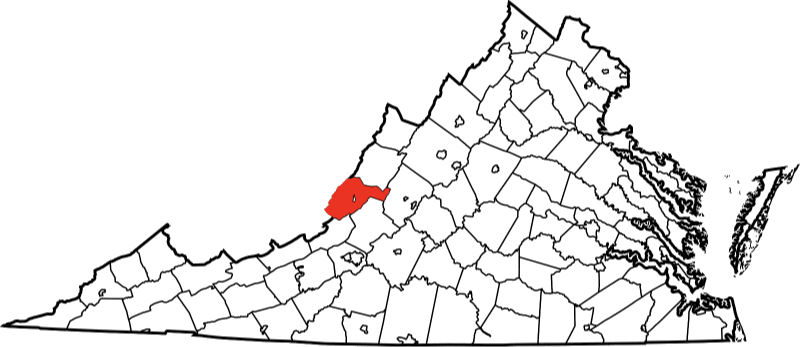 An image highlighting Alleghany County in Virginia
