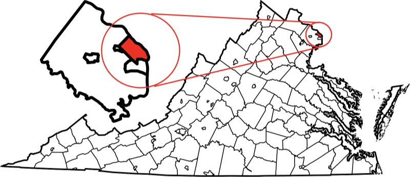 An image highlighting Arlington County in Virginia