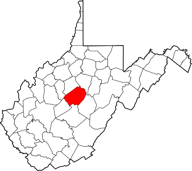 An image highlighting Braxton County in West Virginia